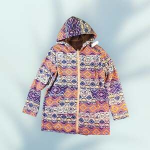 Cozy Aztec Print Full-Zip Hoodie Jacket with Faux Fur Lining, Women's Large